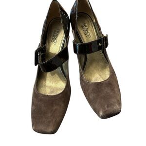 Franco Sarto Suede Brown Buckle Heeled Shoes